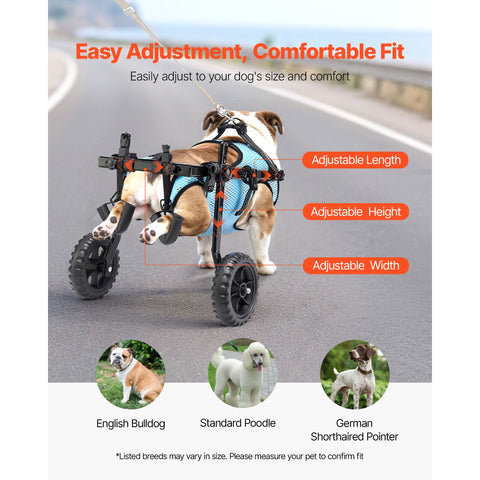 Dog Wheelchair for Back Legs, Adjustable 2 Wheels Pet Wheelchair, Lightweight Dog Cart with Shock-Absorbing Wheels, Mobility Support Wheel Chair for Disabled Injured Dogs up to 15kg, Medium