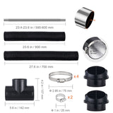 Diesel Heater Pipe Ducting Set, 3" Extendable Air Duct Hose, 1" Stainless Steel Exhaust Pipe, 2 Air Vents, Tee Air Outlet Connector and Hose Clamps, for 2KW/5KW/8KW Diesel Parking Heaters