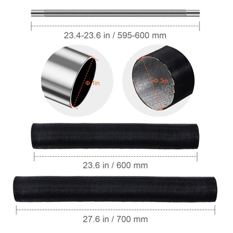 Diesel Heater Pipe Ducting Set, 3" Extendable Air Duct Hose, 1" Stainless Steel Exhaust Pipe, 2 Air Vents, Tee Air Outlet Connector and Hose Clamps, for 2KW/5KW/8KW Diesel Parking Heaters