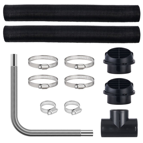 Diesel Heater Pipe Ducting Set, 3" Extendable Air Duct Hose, 1" Stainless Steel Exhaust Pipe, 2 Air Vents, Tee Air Outlet Connector and Hose Clamps, for 2KW/5KW/8KW Diesel Parking Heaters