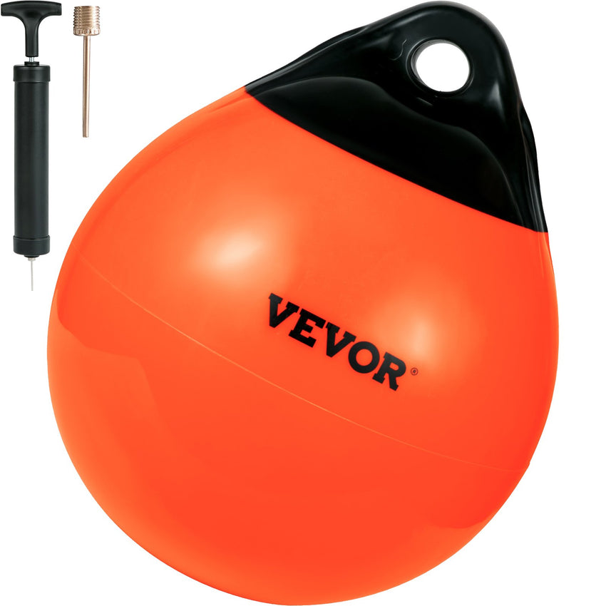 VEVOR Boat Buoy Balls, 15"" Diameter Inflatable Heavy-Duty Marine-Grade PVC Marker Buoys, Round Boat Mooring Buoys, Anchoring, Rafting, Marking, Fishing, Orange