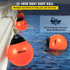 VEVOR Boat Buoy Balls, 15"" Diameter Inflatable Heavy-Duty Marine-Grade PVC Marker Buoys, Round Boat Mooring Buoys, Anchoring, Rafting, Marking, Fishing, Orange