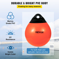 VEVOR Boat Buoy Balls, 15"" Diameter Inflatable Heavy-Duty Marine-Grade PVC Marker Buoys, Round Boat Mooring Buoys, Anchoring, Rafting, Marking, Fishing, Orange