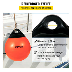 VEVOR Boat Buoy Balls, 15"" Diameter Inflatable Heavy-Duty Marine-Grade PVC Marker Buoys, Round Boat Mooring Buoys, Anchoring, Rafting, Marking, Fishing, Orange