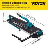 Tile Cutter 24in Cutting Tool w/ Laser Guide Single Rail Double Brackets