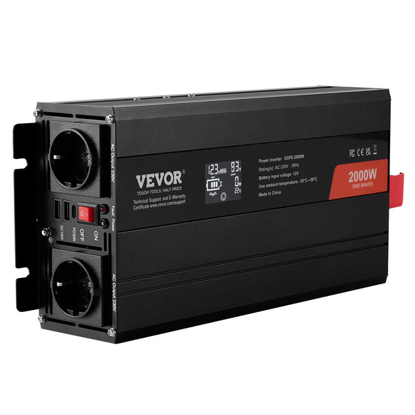 VEVOR Pure Sine Wave Inverter, 2000 Watt,  Power Inverter with 2 AC Outlets 2 USB Port 1 Type-C Port, LCD Display and Remote Controller for Medium-Sized Household Equipment, CE FCC