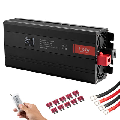Pure Sine Wave Inverter, 3000 Watt, Power Inverter with 2 AC Outlets 2 USB Port 1 Type-C Port, LCD Display and Remote Controller for Large Home Appliances, CE FCC Certified