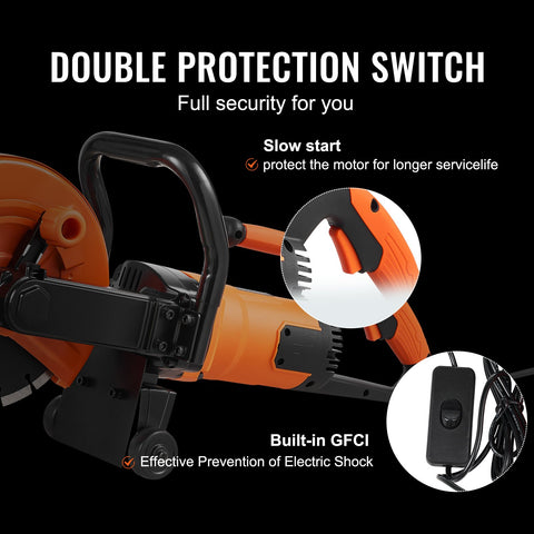 Electric Concrete Saw, 9 in, 2000 W 15 A Motor Circular Saw Cutter with 3.5 in Cutting Depth, Wet/Dry Disk Saw Cutter Includes Water Line, Pump and Blade, for Stone, Brick