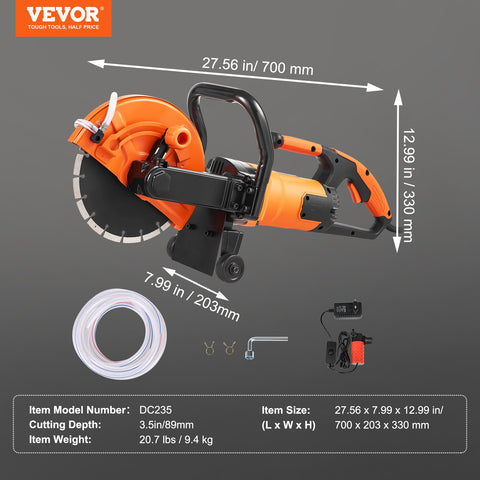 Electric Concrete Saw, 9 in, 2000 W 15 A Motor Circular Saw Cutter with 3.5 in Cutting Depth, Wet/Dry Disk Saw Cutter Includes Water Line, Pump and Blade, for Stone, Brick