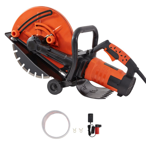 Electric Concrete Saw, 14 in, 2000 W Motor Circular Saw Cutter with Max. 5 in Adjustable Cutting Depth, Wet Disk Saw Cutter Includes Water Line, Pump and Blade, for Stone, Brick
