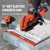 Electric Concrete Saw, 14 in, 2000 W Motor Circular Saw Cutter with Max. 5 in Adjustable Cutting Depth, Wet Disk Saw Cutter Includes Water Line, Pump and Blade, for Stone, Brick