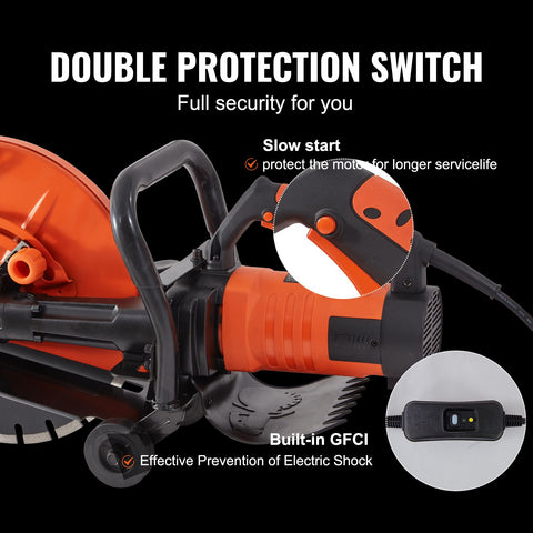 Electric Concrete Saw, 14 in, 2000 W Motor Circular Saw Cutter with Max. 5 in Adjustable Cutting Depth, Wet Disk Saw Cutter Includes Water Line, Pump and Blade, for Stone, Brick