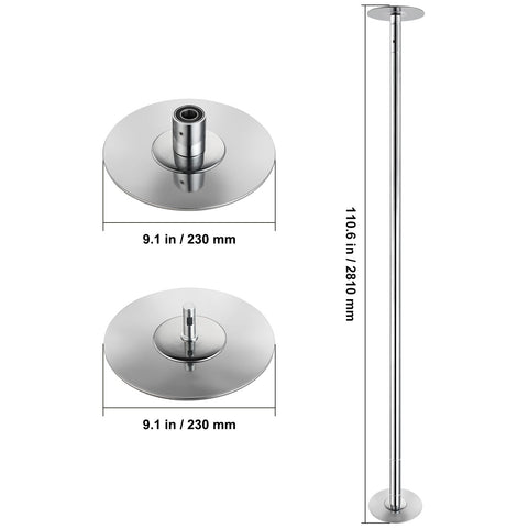 Professional Dancing Pole, Spinning Static Dancing Pole Kit, Portable Removable Pole, 45mm Heavy-Duty Stainless Steel Pole, Height Adjustable Fitness Pole, for Exercise Home Club Gym, Silver