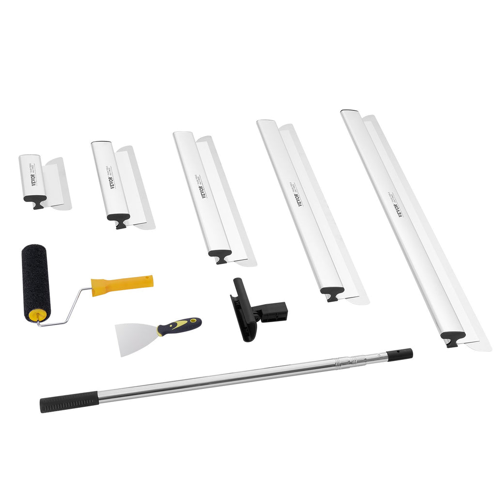 Drywall Skimming Blade Set, 10/16/24/32/40 in Skimming Blades + 34-81.6 in Extension Handle Pole, Stainless Steel Knife Professional Skim Coat Tools, for Gyprock/WallBoard/Plasterboard
