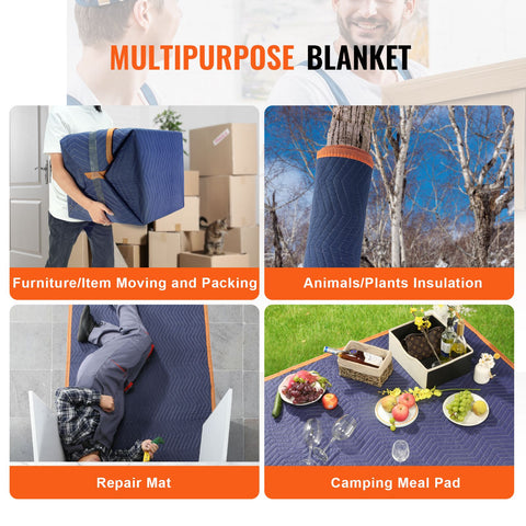 Moving Blankets, 2032 x 1829 mm, 15.6 kg/dz, 12 Packs, Professional Non-Woven & Recycled Cotton Packing Blanket, Heavy Duty Mover Pads for Protecting Furniture, Floors, Appliances, Blue/Orange