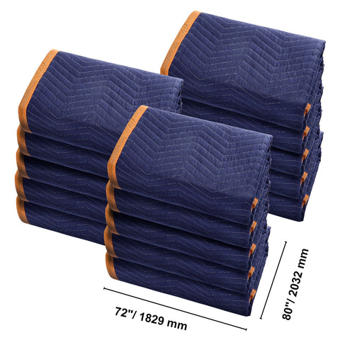Moving Blankets, 2032 x 1829 mm, 15.6 kg/dz, 12 Packs, Professional Non-Woven & Recycled Cotton Packing Blanket, Heavy Duty Mover Pads for Protecting Furniture, Floors, Appliances, Blue/Orange