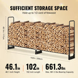 Firewood Rack with Waterproof Cover, 257 x 36 x 117 cm Outdoor Firewood Holder, 660lb Weight Capacity, 1/2 Cord Log Holder, Half-Covered, Powder-coated Wood Storage Rack for Fireplace Deck