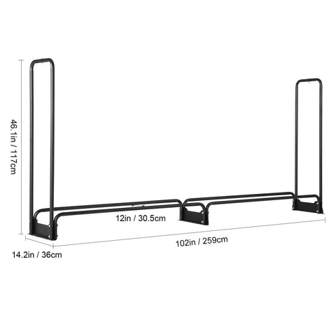 Firewood Rack with Waterproof Cover, 257 x 36 x 117 cm Outdoor Firewood Holder, 660lb Weight Capacity, 1/2 Cord Log Holder, Half-Covered, Powder-coated Wood Storage Rack for Fireplace Deck