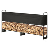 Firewood Rack with Waterproof Cover, 257 x 36 x 117 cm Outdoor Firewood Holder, 660lb Weight Capacity, 1/2 Cord Log Holder, Half-Covered, Powder-coated Wood Storage Rack for Fireplace Deck