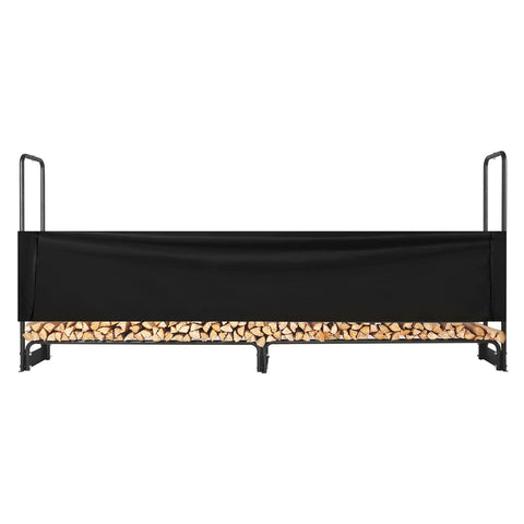 Firewood Rack with Waterproof Cover, 257 x 36 x 117 cm Outdoor Firewood Holder, 660lb Weight Capacity, 1/2 Cord Log Holder, Half-Covered, Powder-coated Wood Storage Rack for Fireplace Deck