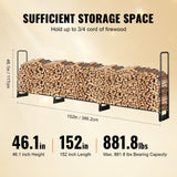Firewood Rack with Waterproof Cover, 383 x 36 x 117 cm Outdoor Firewood Holder, 660lb Weight Capacity, 1/2 Cord Log Holder, Half-Covered, Powder-coated Wood Storage Rack for Fireplace Deck