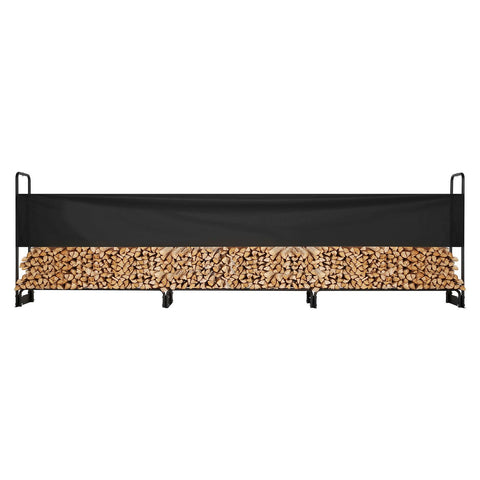 Firewood Rack with Waterproof Cover, 383 x 36 x 117 cm Outdoor Firewood Holder, 660lb Weight Capacity, 1/2 Cord Log Holder, Half-Covered, Powder-coated Wood Storage Rack for Fireplace Deck