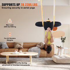VEVOR Aerial Yoga Hammock & Swing, 5 m Length, Aerial Yoga Starter Kit with 100gsm Nylon Fabric, Full Rigging Hardware & Easy Set-up Guide, Antigravity Flying for All Levels Fitness Bodybuilding, Gold