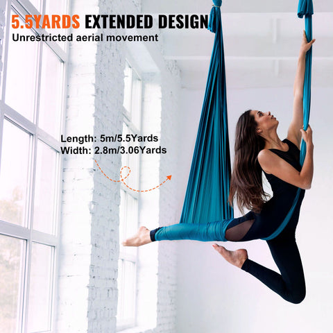 Aerial Yoga Hammock & Swing, 5 m Length Aerial Yoga Starter Kit with 100gsm Nylon Fabric, Full Rigging Hardware & Easy Set-up Guide, Antigravity Flying for All Levels Fitness Bodybuilding, Green