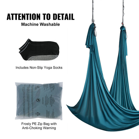 Aerial Yoga Hammock & Swing, 5 m Length Aerial Yoga Starter Kit with 100gsm Nylon Fabric, Full Rigging Hardware & Easy Set-up Guide, Antigravity Flying for All Levels Fitness Bodybuilding, Green