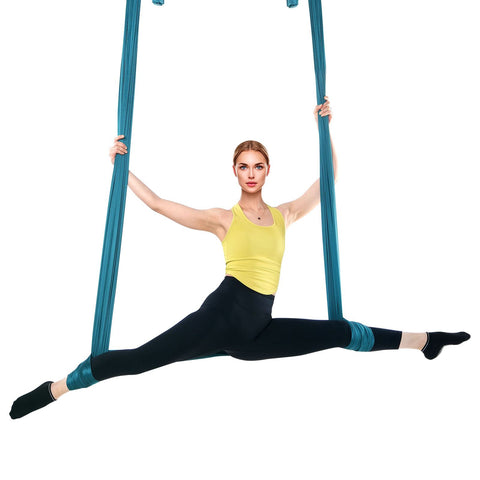 Aerial Yoga Hammock & Swing, 5 m Length Aerial Yoga Starter Kit with 100gsm Nylon Fabric, Full Rigging Hardware & Easy Set-up Guide, Antigravity Flying for All Levels Fitness Bodybuilding, Green