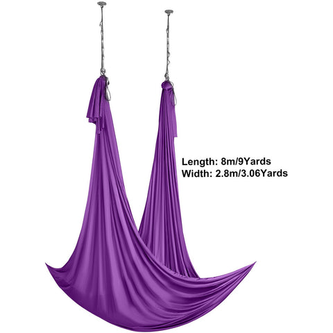 Aerial Silk & Yoga Swing, 8 m Length, Aerial Yoga Hammock Kit with 100gsm Nylon Fabric, Full Rigging Hardware & Easy Set-up Guide, Antigravity Flying for All Levels Fitness Bodybuilding, Purple