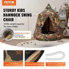 VEVOR Hanging Tree Tent, 330 LBS Capacity Hanging Tent Swing for Indoor and Outdoor Hammock Sensory Swing Chair w/LED Lights String, Inflatable Base, Ceiling Swing Pod Play Tent for Kids & Adults