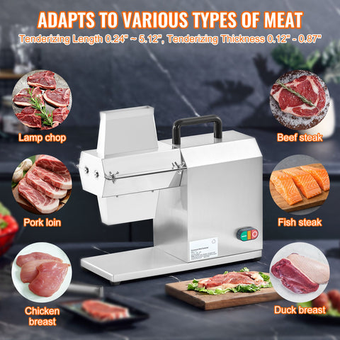 Commercial Meat Tenderizer, Heavy Duty Stainless Steel Kitchen Tool with Handle, Meat Tong, and Cleaning Brush, 450W Electric Meat Tenderizer Machine for Beef, Turkey, Chicken, Pork, and Fish