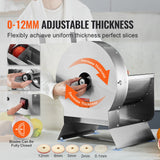 Electric Vegetable Slicer, 0-0.5"/0-12mm Thickness Adjustable Commercial Slicer Machine, Convertible to Manual, Stainless Steel Food Cutter Slicing Machine, Large Feed Port for Potato, Tomato