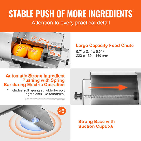 Electric Vegetable Slicer, 0-0.5"/0-12mm Thickness Adjustable Commercial Slicer Machine, Convertible to Manual, Stainless Steel Food Cutter Slicing Machine, Large Feed Port for Potato, Tomato