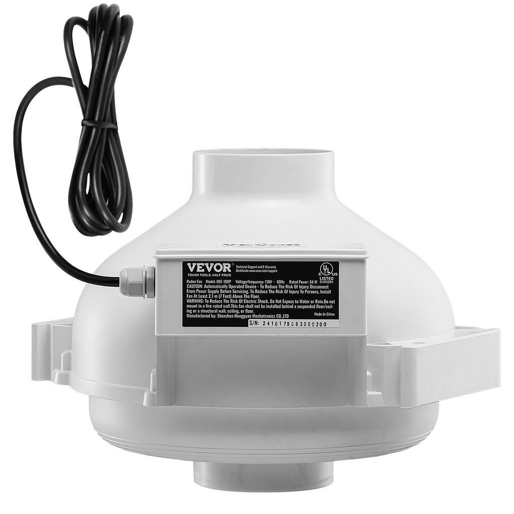 4" to 4.5" Radon Mitigation Fan System Kit Quiet 190 CFM Inline Duct Fan