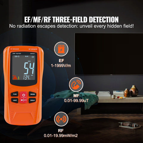 3-in-1 EMF Meter, 5Hz-6GHz, Handheld Rechargeable Electromagnetic Field Radiation Detector, Digital LCD EMF Tester for EF MF RF Home Inspections Outdoor Ghost Hunting 5G Cell Tower Temperature