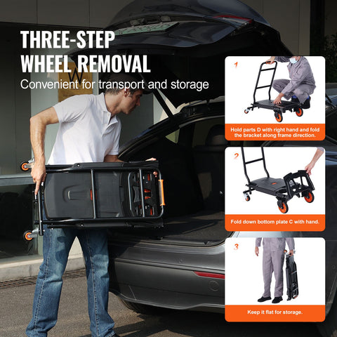 Aluminum Hand Truck, 2 in 1, 136 kg Max Load Capacity, Heavy Duty Industrial Convertible Folding Hand Truck and Dolly, Utility Cart Converts from Hand Truck to Platform Cart with Rubber Wheels