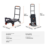 Aluminum Hand Truck, 2 in 1, 136 kg Max Load Capacity, Heavy Duty Industrial Convertible Folding Hand Truck and Dolly, Utility Cart Converts from Hand Truck to Platform Cart with Rubber Wheels
