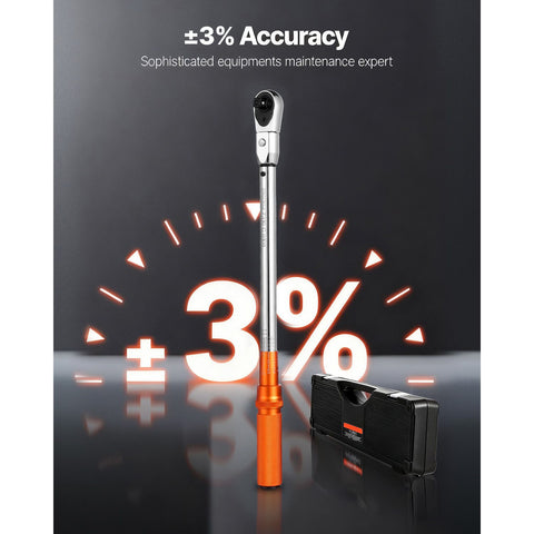 Adjustable Click Torque Wrench, 1/2 Inch Drive, 20-160 lbf-ft/27.1-216.8 N.m, Dual-direction and Dual Range Scales, 72-Tooth, ±2% Precision, with Adapter Interchangeable Jaw and Ratchet Head