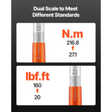 Adjustable Click Torque Wrench, 1/2 Inch Drive, 20-160 lbf-ft/27.1-216.8 N.m, Dual-direction and Dual Range Scales, 72-Tooth, ±2% Precision, with Adapter Interchangeable Jaw and Ratchet Head
