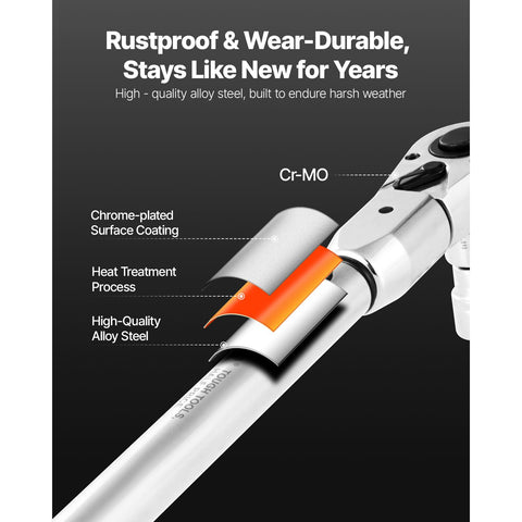Adjustable Click Torque Wrench, 1/2 Inch Drive, 20-160 lbf-ft/27.1-216.8 N.m, Dual-direction and Dual Range Scales, 72-Tooth, ±2% Precision, with Adapter Interchangeable Jaw and Ratchet Head