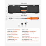 Adjustable Click Torque Wrench, 1/2 Inch Drive, 20-160 lbf-ft/27.1-216.8 N.m, Dual-direction and Dual Range Scales, 72-Tooth, ±2% Precision, with Adapter Interchangeable Jaw and Ratchet Head