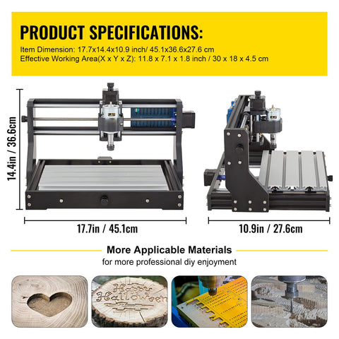 CNC 3018 Pro CNC 3018 300×180×45 mm CNC Machine GRBL Control Mini Engraver with Offline Controller 3 Axis Engraving Machine for Carving Milling Plastic, Acrylic, PVC and Wood