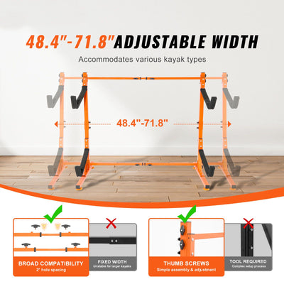 Freestanding Kayak Storage Rack, Kayak Stand for 2 Kayak Canoe Paddleboard, Heavy-duty Steel Kayak Hanger Holder with Padded Arms and Adjustable Width, 79.5kg Max Load, for Indoor Outdoor Garage