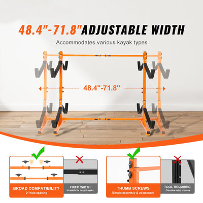 Freestanding Kayak Storage Rack, Kayak Stand for 4 Kayak Canoe Paddleboard, Heavy-duty Steel Kayak Hanger Holder with Padded Arms and Adjustable Width, 100 kg Max Load, for Indoor Outdoor Garage