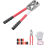 Battery Cable Lug Crimping Tool, 10-1/0AWG with Cable Cutter and 95PCS Copper Ring Terminals, 6 Wire Sizes Crimping Die and 100pcs Heat Shrink Tubes, for Heavy Duty Wire Lugs