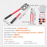 Battery Cable Lug Crimping Tool, 10-1/0AWG with Cable Cutter and 95PCS Copper Ring Terminals, 6 Wire Sizes Crimping Die and 100pcs Heat Shrink Tubes, for Heavy Duty Wire Lugs