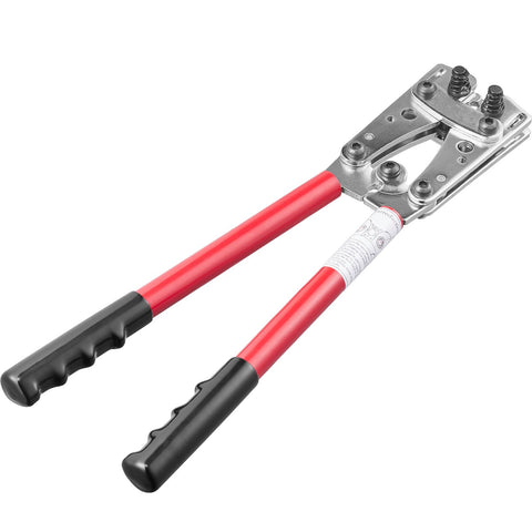 Battery Cable Lug Crimping Tool, 10-1/0AWG with Cable Cutter and 95PCS Copper Ring Terminals, 6 Wire Sizes Crimping Die and 100pcs Heat Shrink Tubes, for Heavy Duty Wire Lugs
