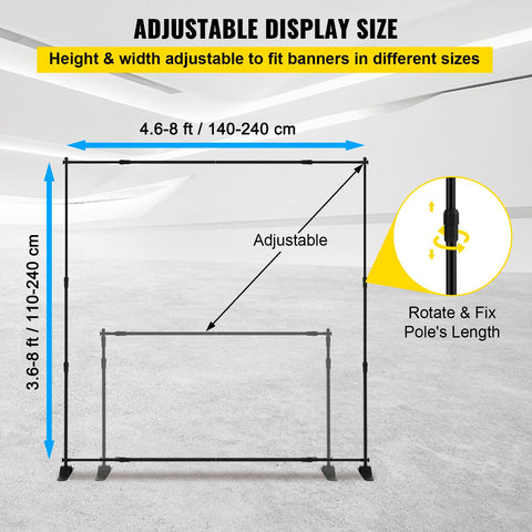 Telescopic Backdrop Banner Stand 8' x 8' Banner Stand Adjustable Step and Repeat Backdrop Banner Stand Retractable Banner Stand with Carrying Bag (8 ft)